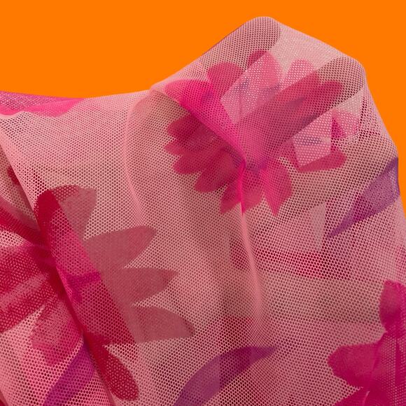 90's vintage pink mesh daisy floral dress swim cover up LARGE sessa - Picture 6 of 7